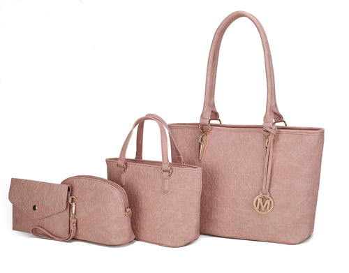 Edelyn embossed M Signature 4 PCS Tote Set