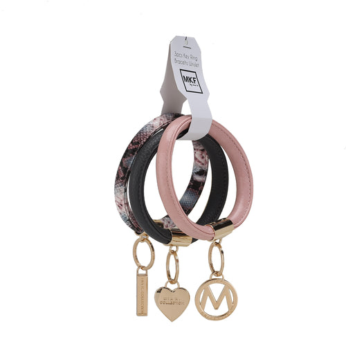 Jasmine Vegan Leather Women Bangle Wristlet Keychain set