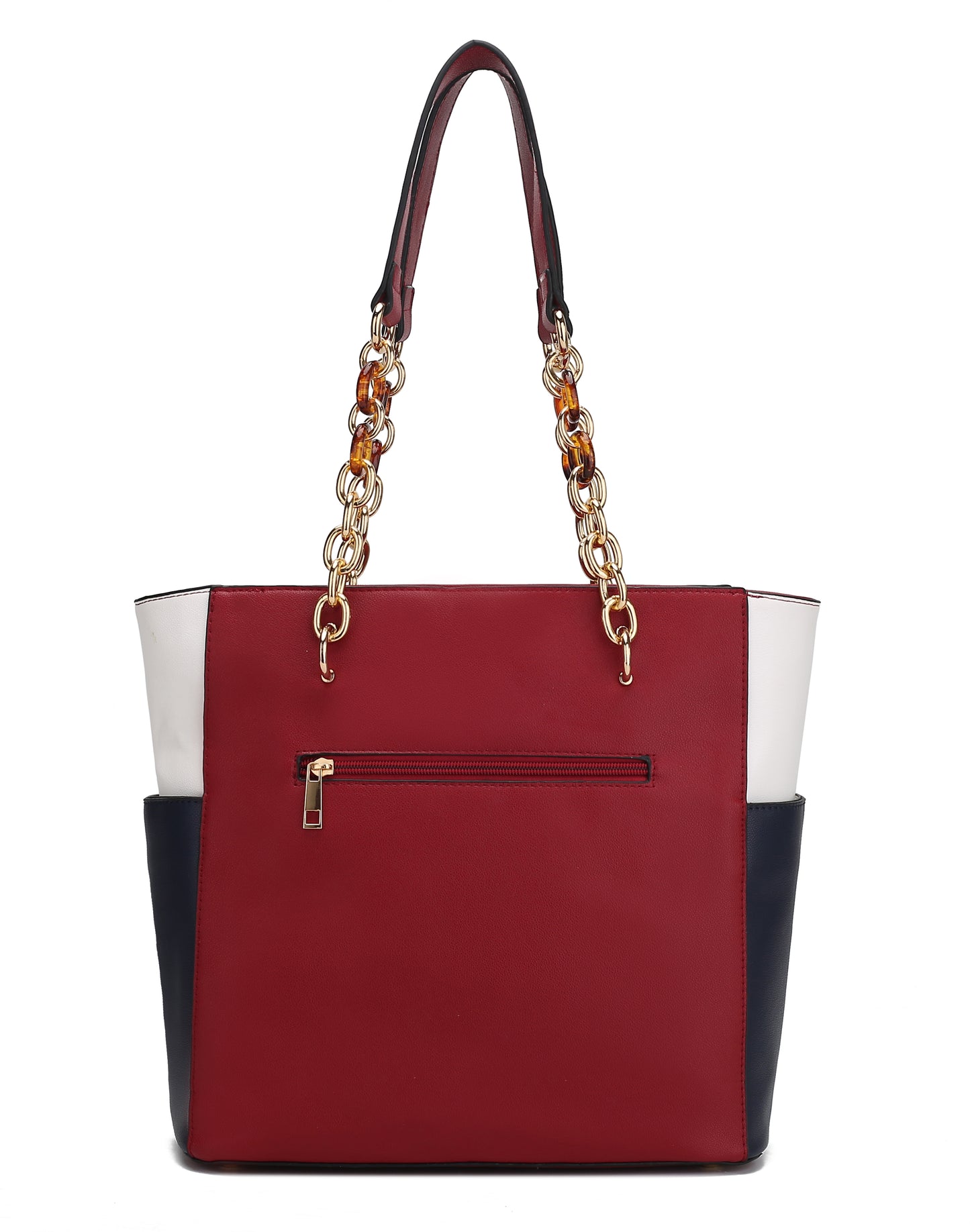 Rochelle Vegan Color Block Vegan Leather Women Tote Bag with Wristlet