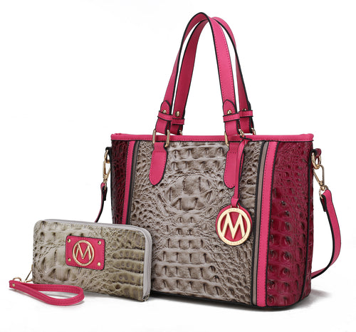 MKF Collection Lizza Croco Embossed Tote & Wallet Set By Mia k