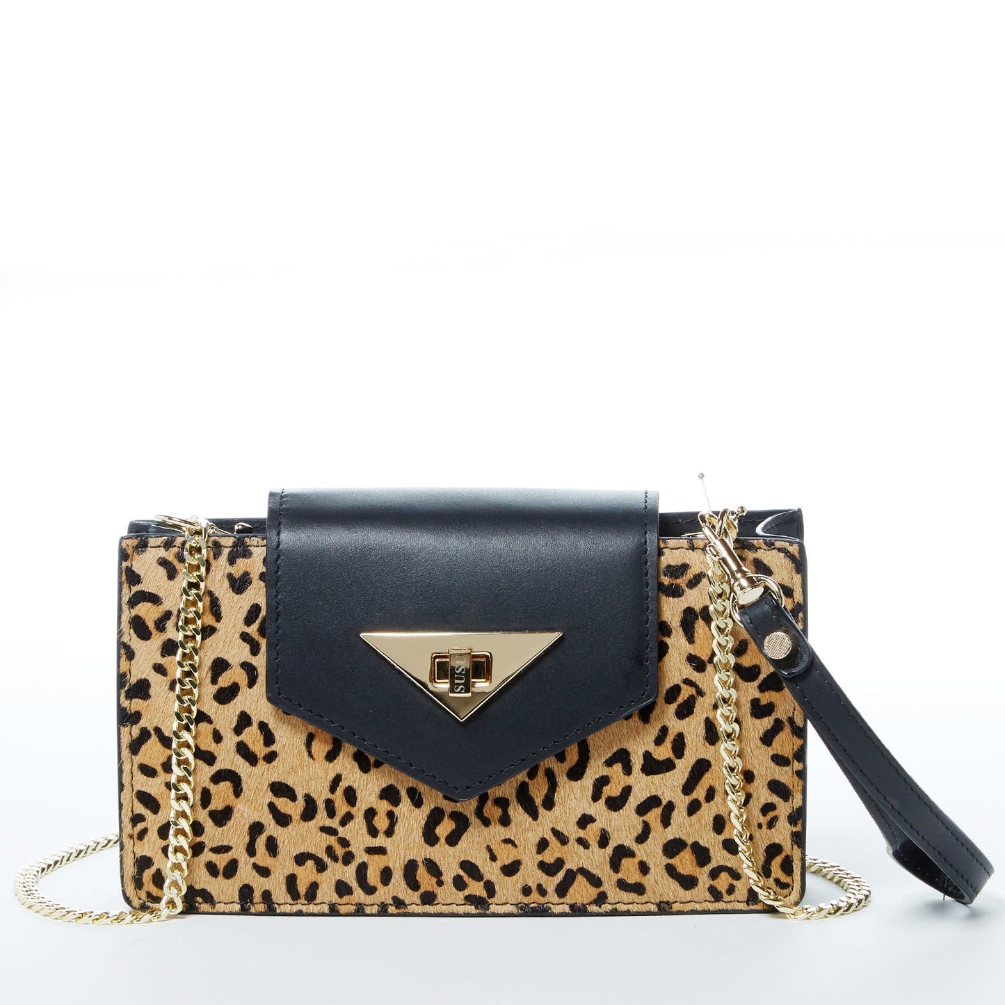 SUSU Mini Crossbody Bag Small Leather Leopard Black Purse Wristlet