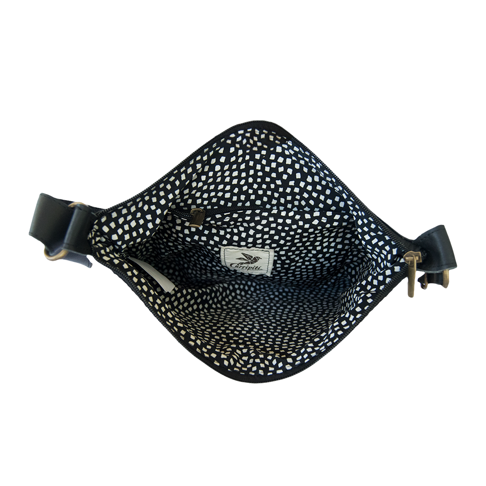 Cross-Body Bag in Brown Leather with Coral and Green Stripe