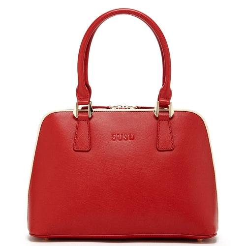 SUSU Saffiano Leather Satchel Bag Red Purse Women's Handbag