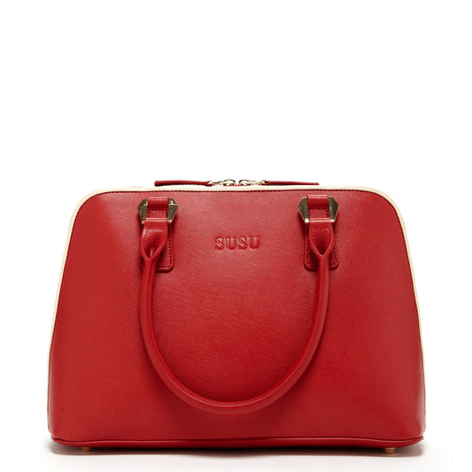 SUSU Saffiano Leather Satchel Bag Red Purse Women's Handbag