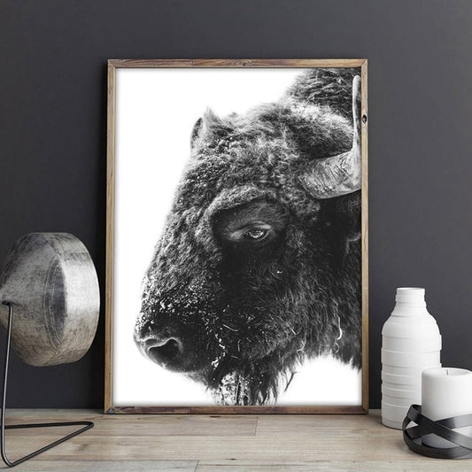 Modern Animal Buffalo Canvas Art Print and Poster