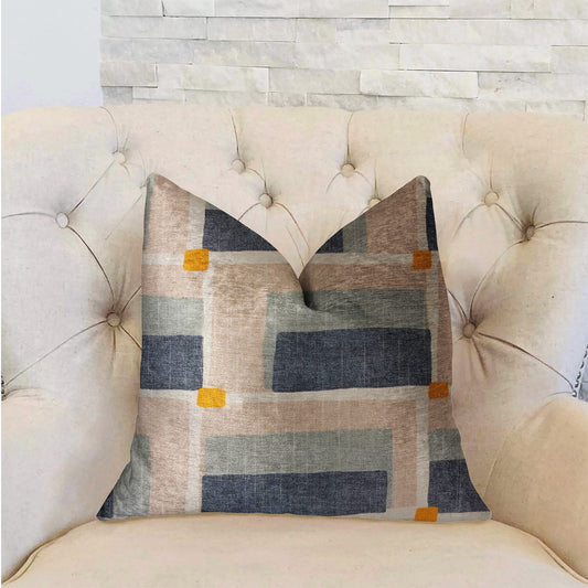 Bay Window Blue and Beige Luxury Throw Pillow