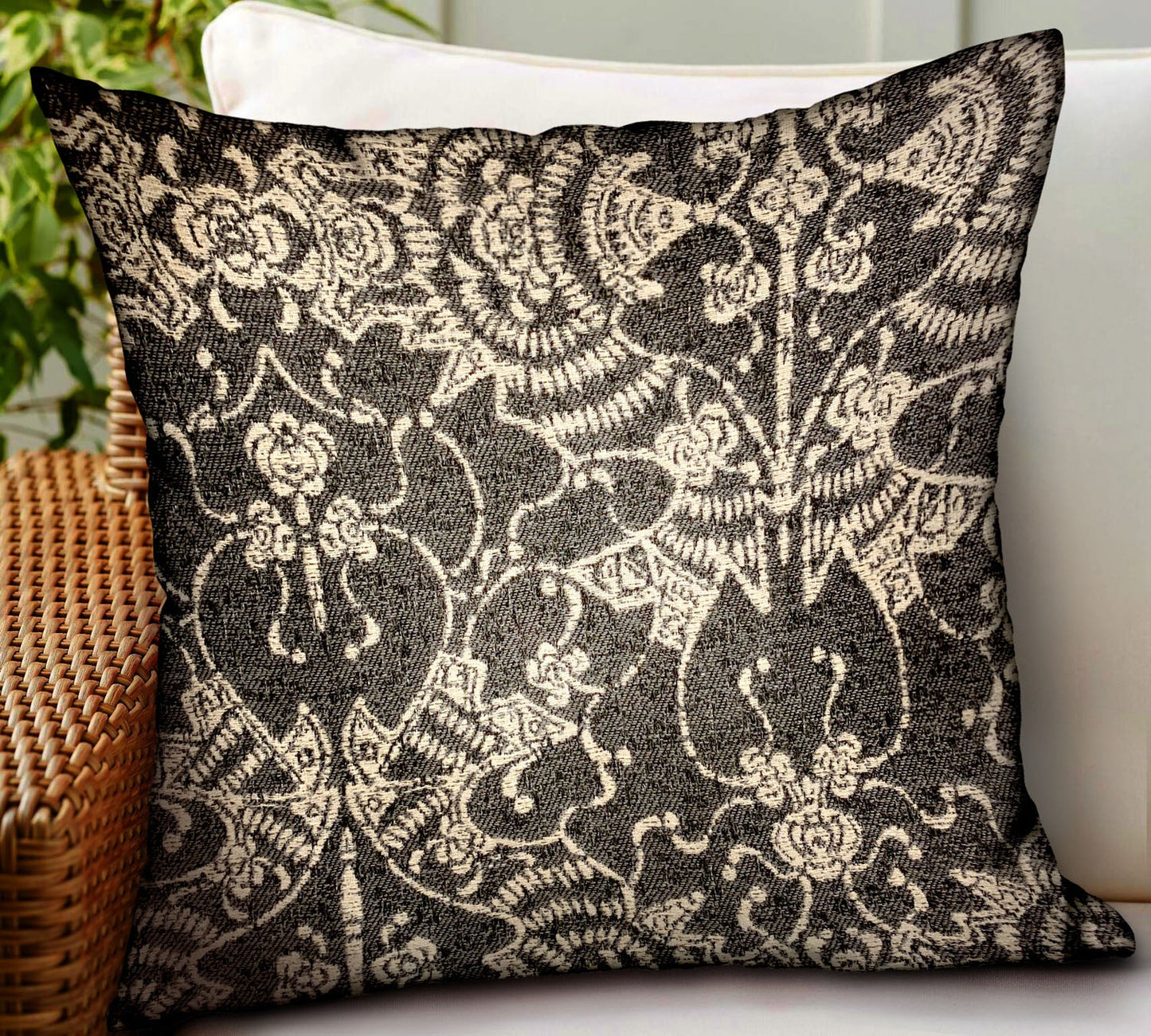 Adriel Bay Gray Black Chevron Luxury Outdoor/Indoor Throw Pillow