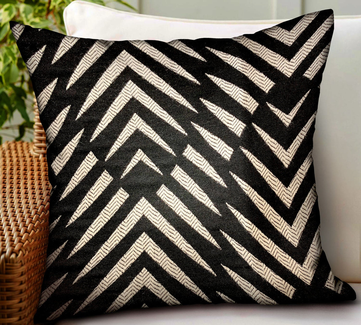 Raven Palm Black Geometric Luxury Outdoor/Indoor Throw Pillow