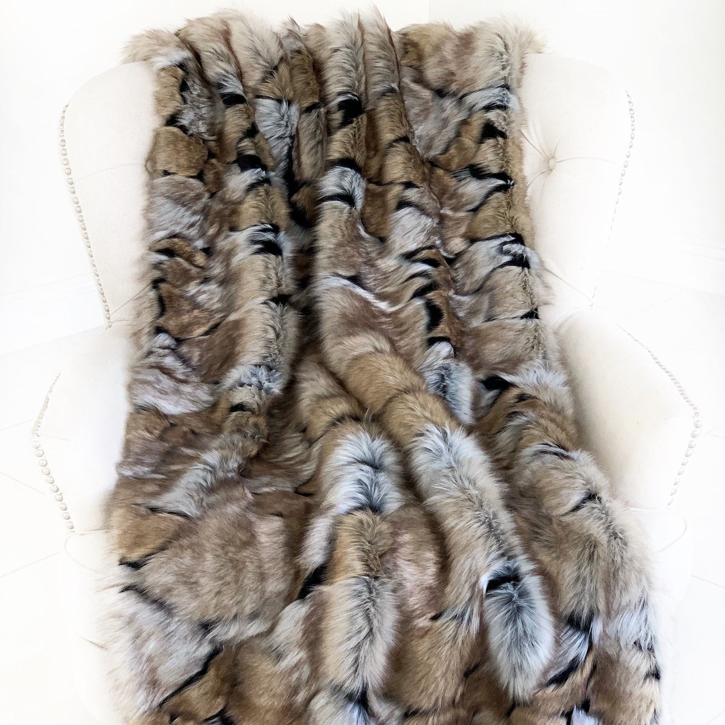 Taupe and Black Wild Wolf Plush Handmade Luxury Faux Fur Throw