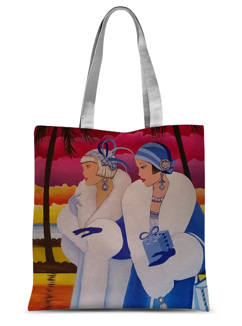 Palm Beach Blue Art Deco Sublimation Tote Bag