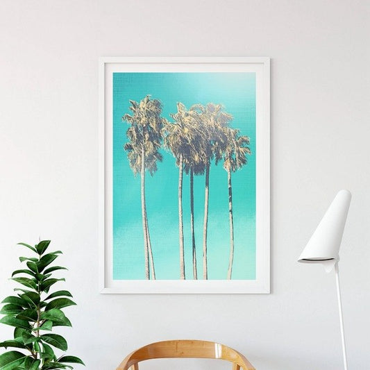 Palm Tree Decor Canvas Painting Blue Wall Art ,
