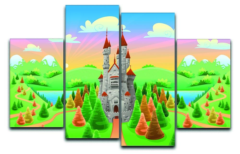 Panorama with medieval castle 4 Split Panel Canvas