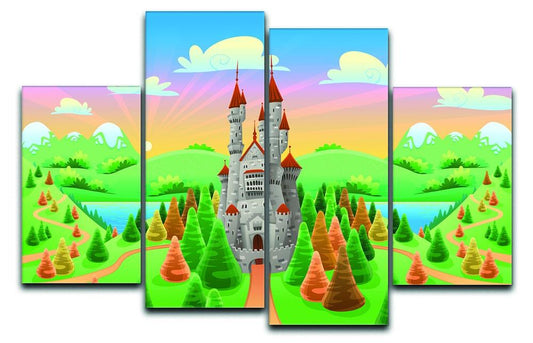 Panorama with medieval castle 4 Split Panel Canvas