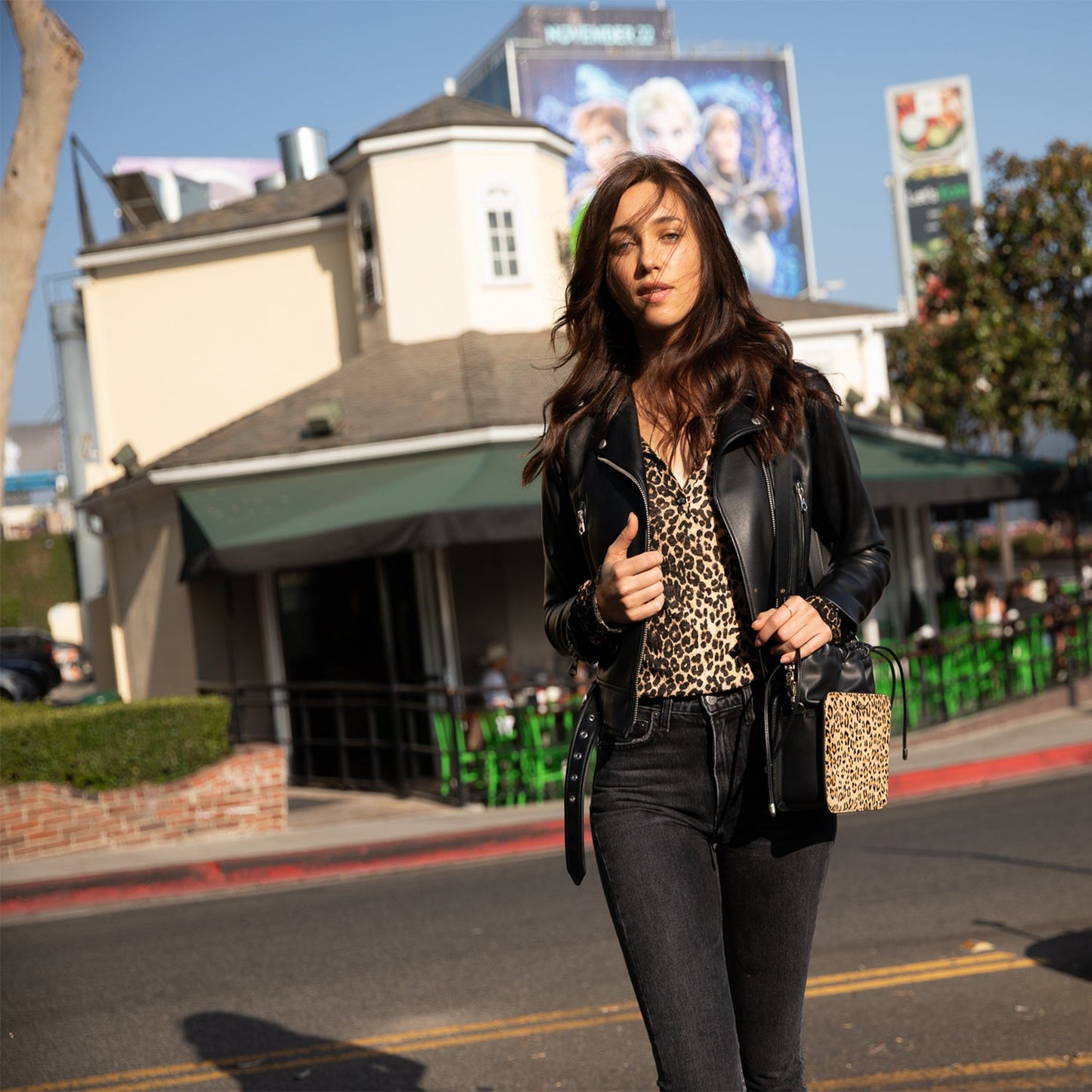 SUSU Leather Bucket Bag Leopard Black Purse Drawstring Design Medium