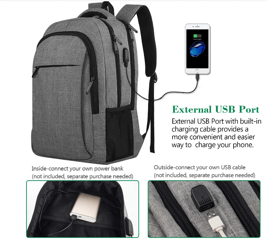 Stylish laptop backpack with in-built charging port