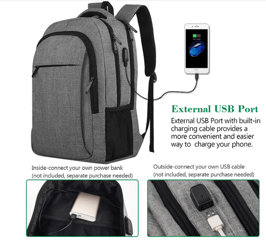 Stylish laptop backpack with in-built charging port