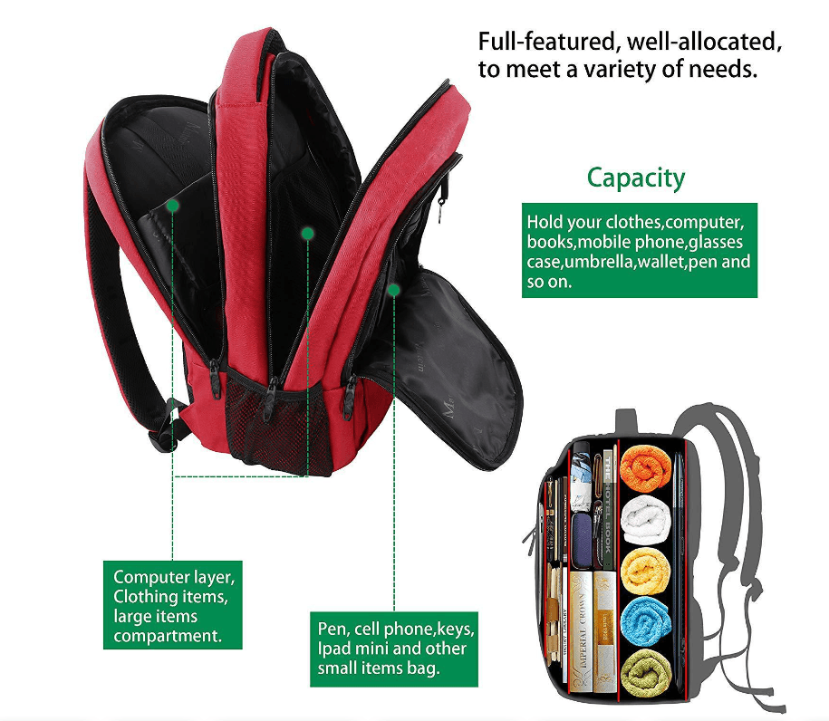 Stylish laptop backpack with in-built charging port