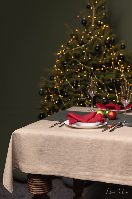 Christmas Cyclamen Red Linen Dinner Napkins