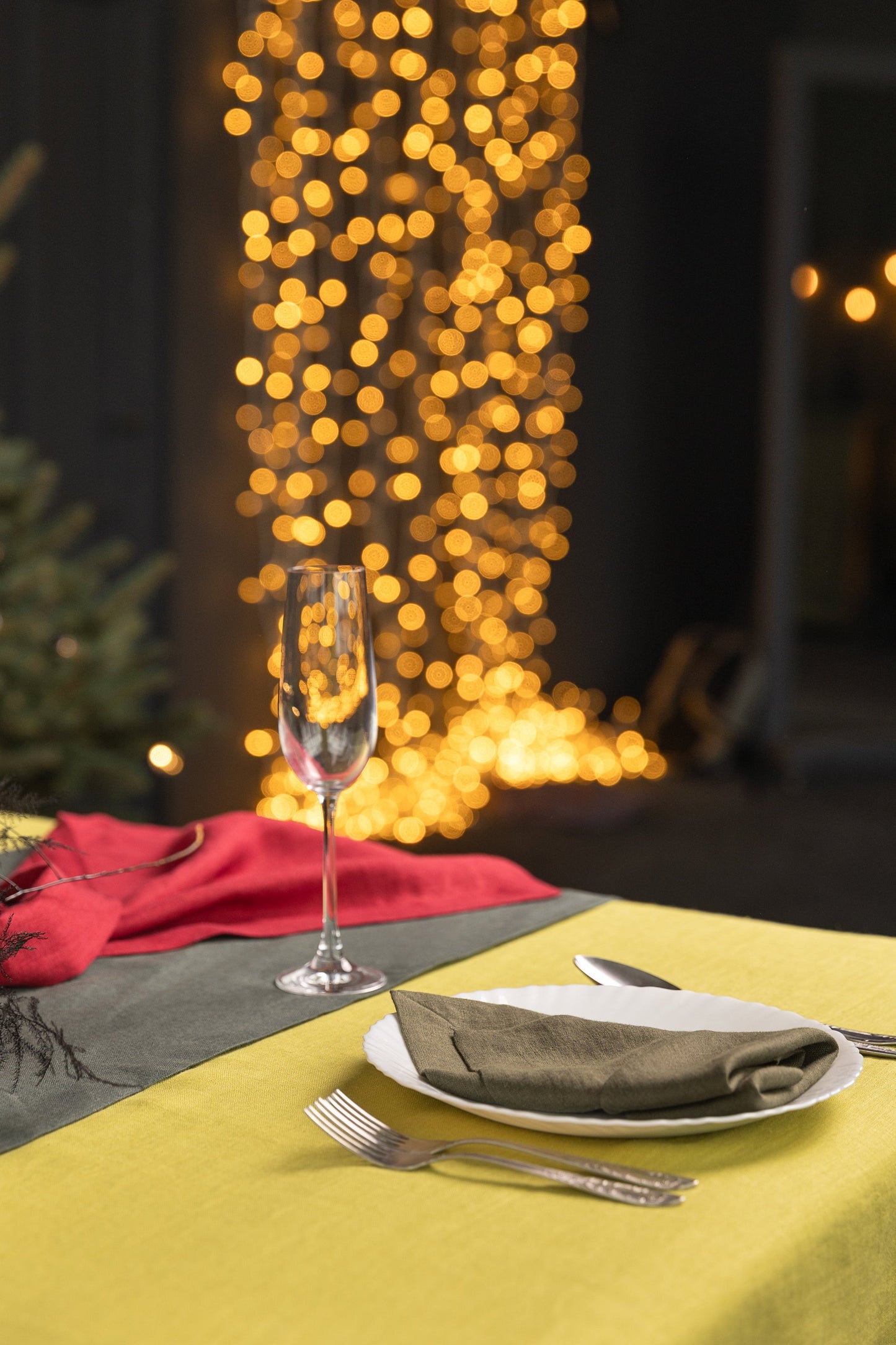 Christmas Moss Green Linen Dinner Napkins