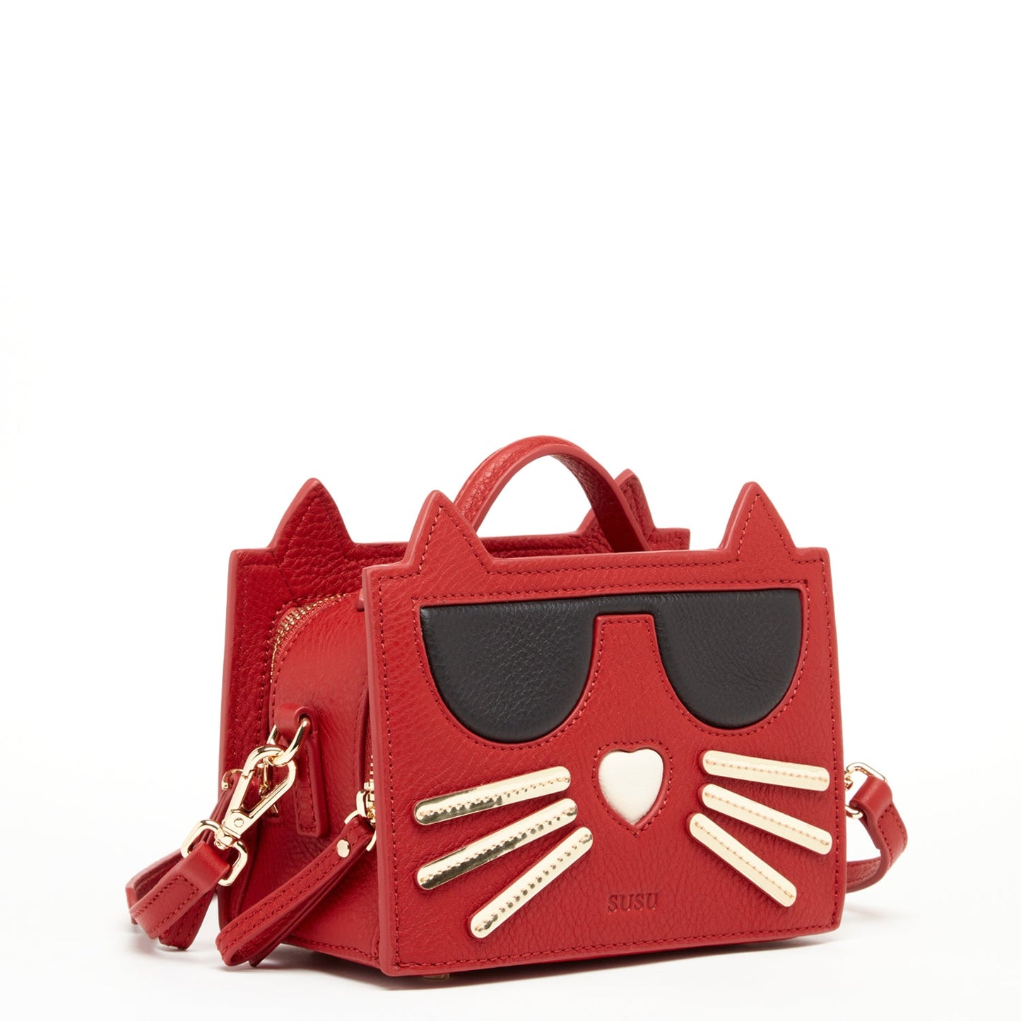 SUSU Leather Cat Bag Red Crossbody Purse Women's Handbag