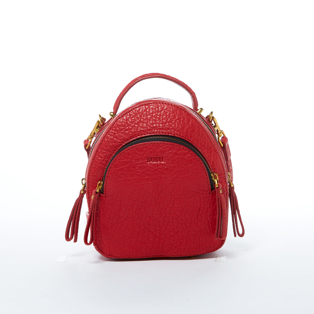 SUSU Small Red Leather Backpack Purse for Women Convertible Crossbody