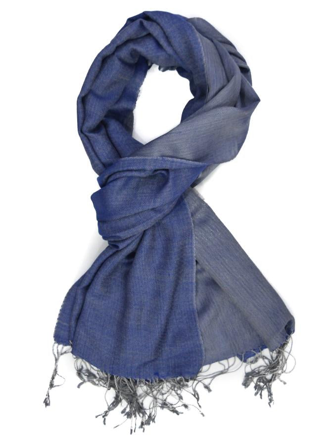 Blue Two Tone Wool And Silk Blend Scarf