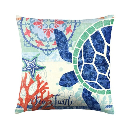 Sea Turtle Printed Cushion Cover Cotton Linen