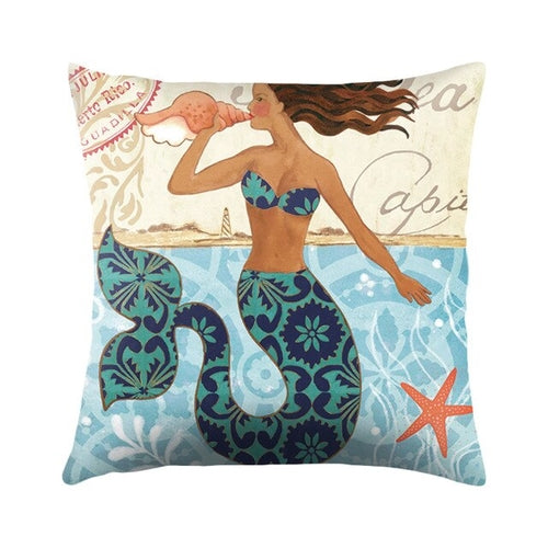 Sea Turtle Printed Cushion Cover Cotton Linen