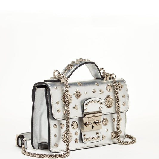 SUSU Small Leather Crossbody Bag Silver Purse