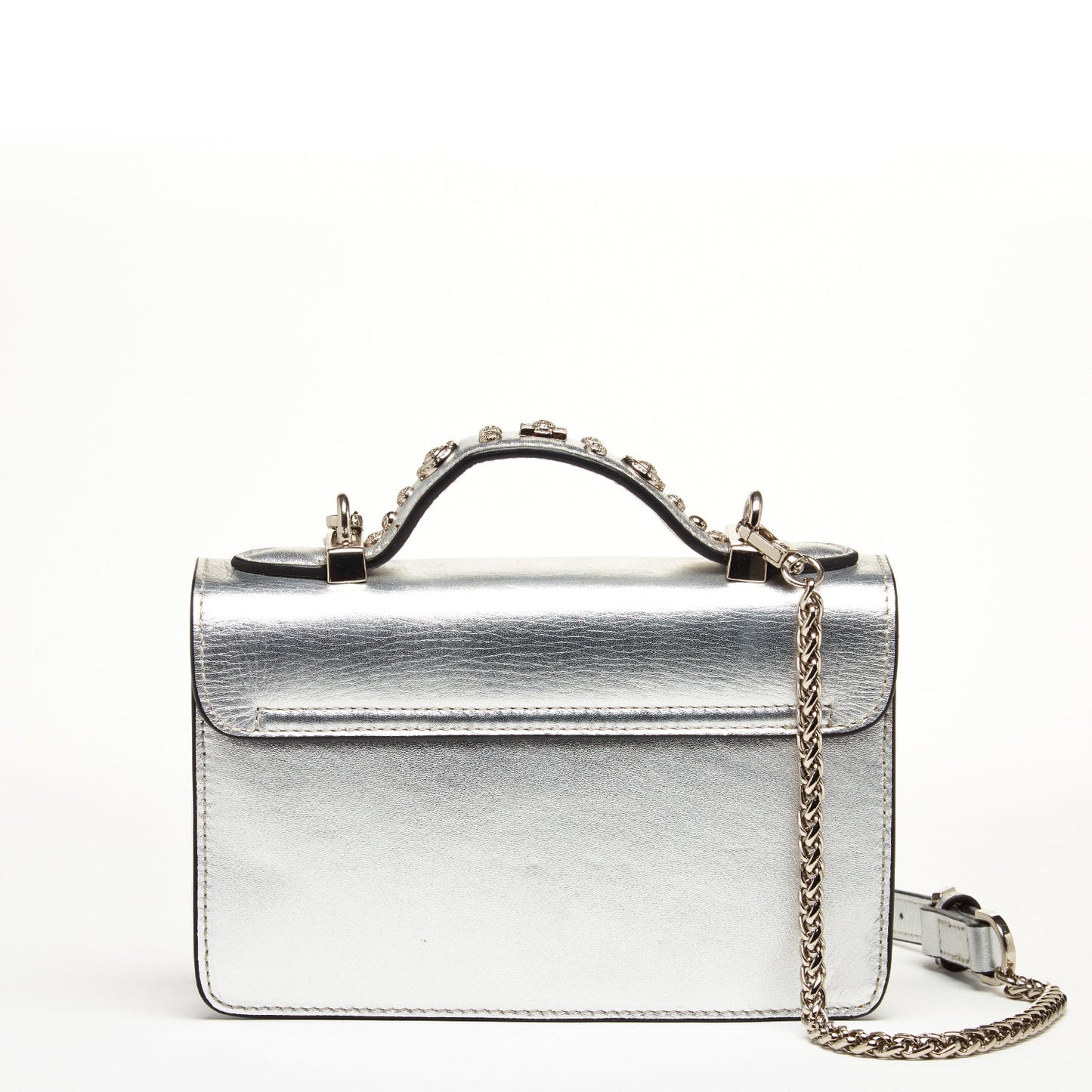 SUSU Small Leather Crossbody Bag Silver Purse