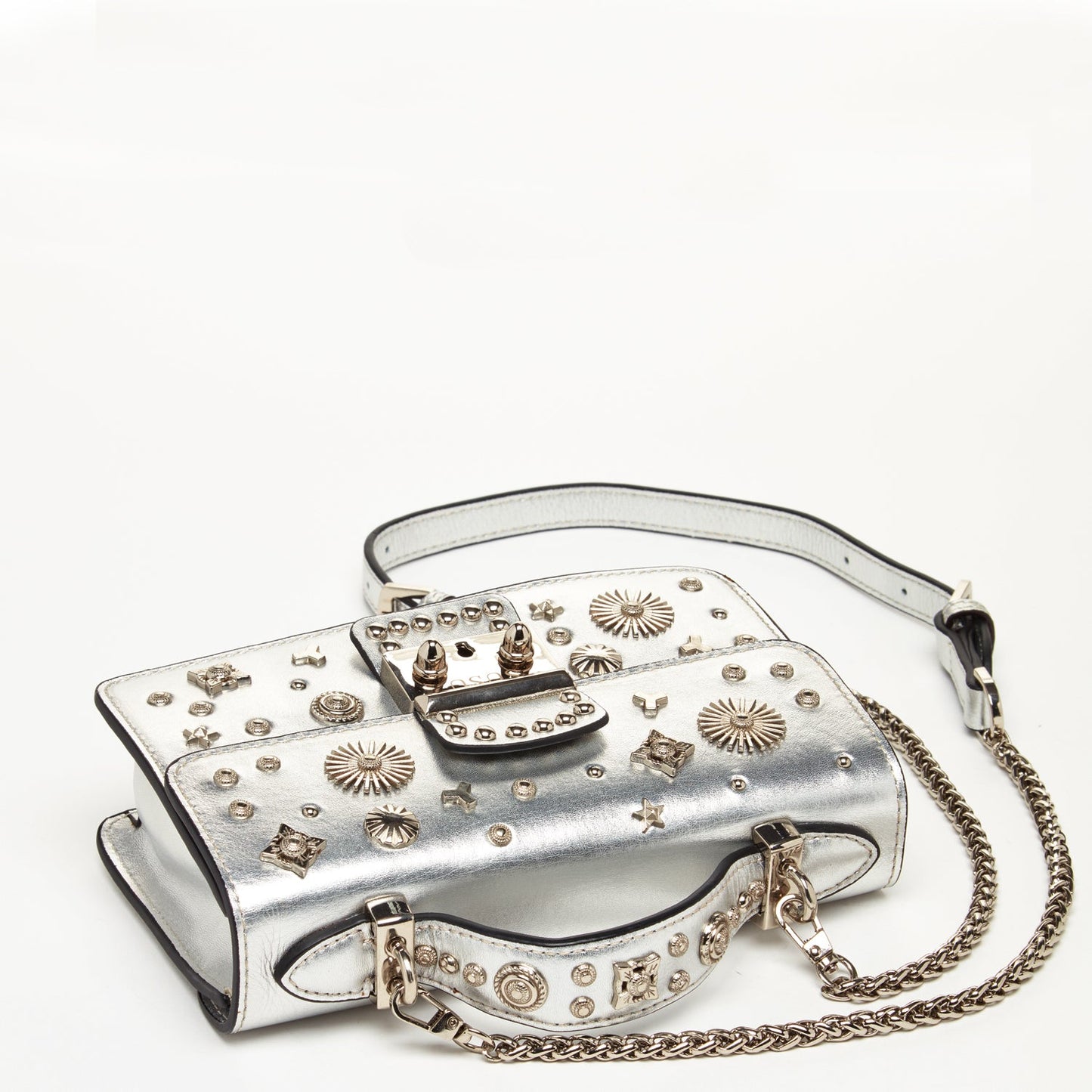 SUSU Small Leather Crossbody Bag Silver Purse