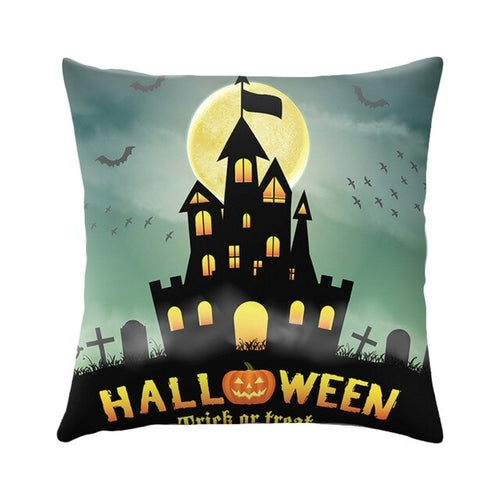 Skull Castle Throw Pillowcase Happy Halloween