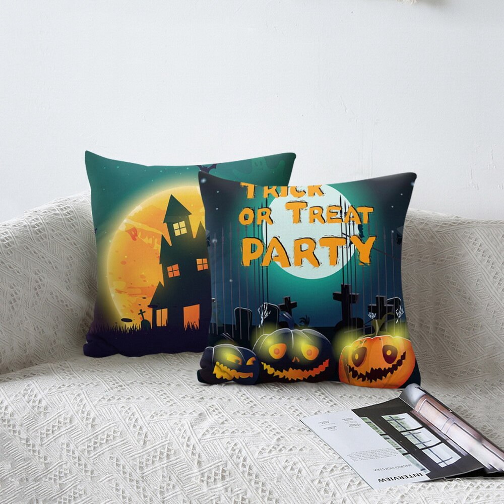 Skull Castle Throw Pillowcase Happy Halloween