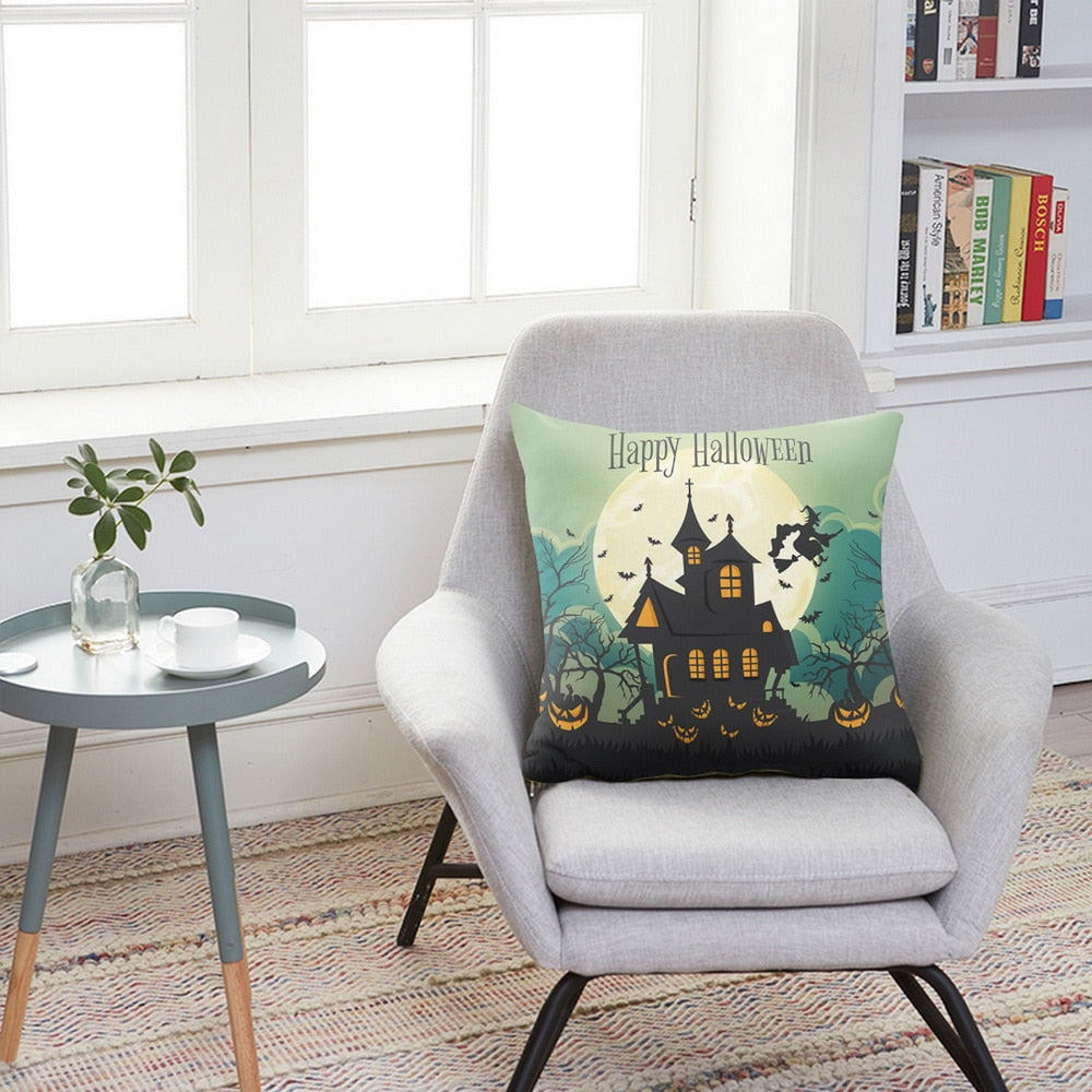 Skull Castle Throw Pillowcase Happy Halloween