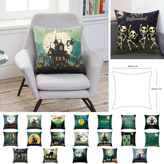 Skull Castle Throw Pillowcase Happy Halloween