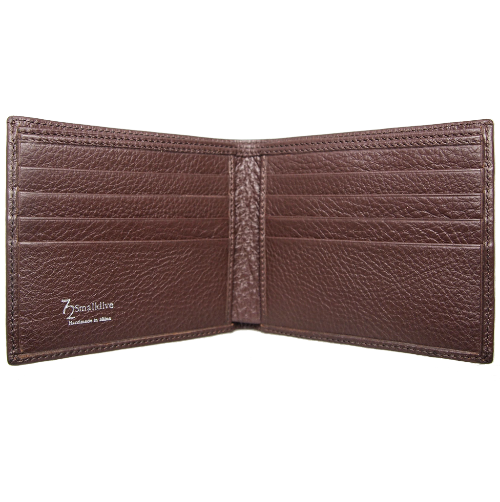 8 Credit Card Pebbled Leather Billfold Brown