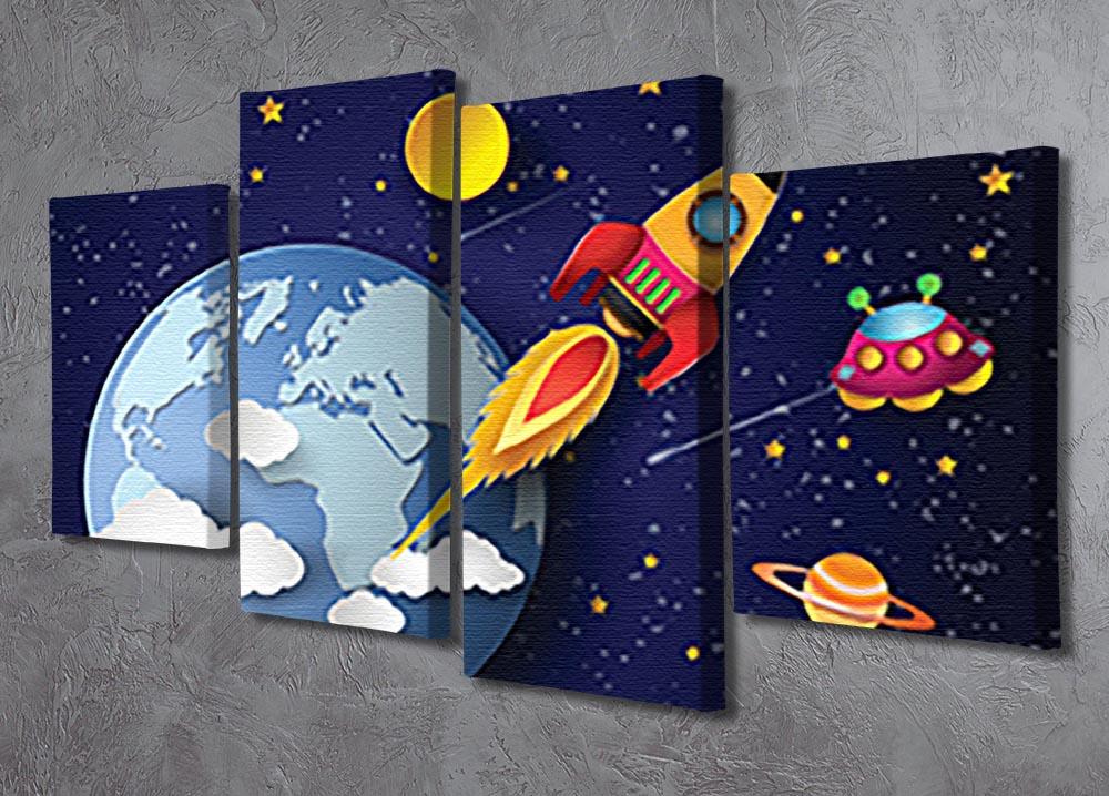 Space rocket launch and galaxy 4 Split Panel Canvas