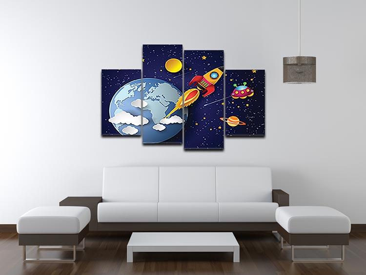 Space rocket launch and galaxy 4 Split Panel Canvas