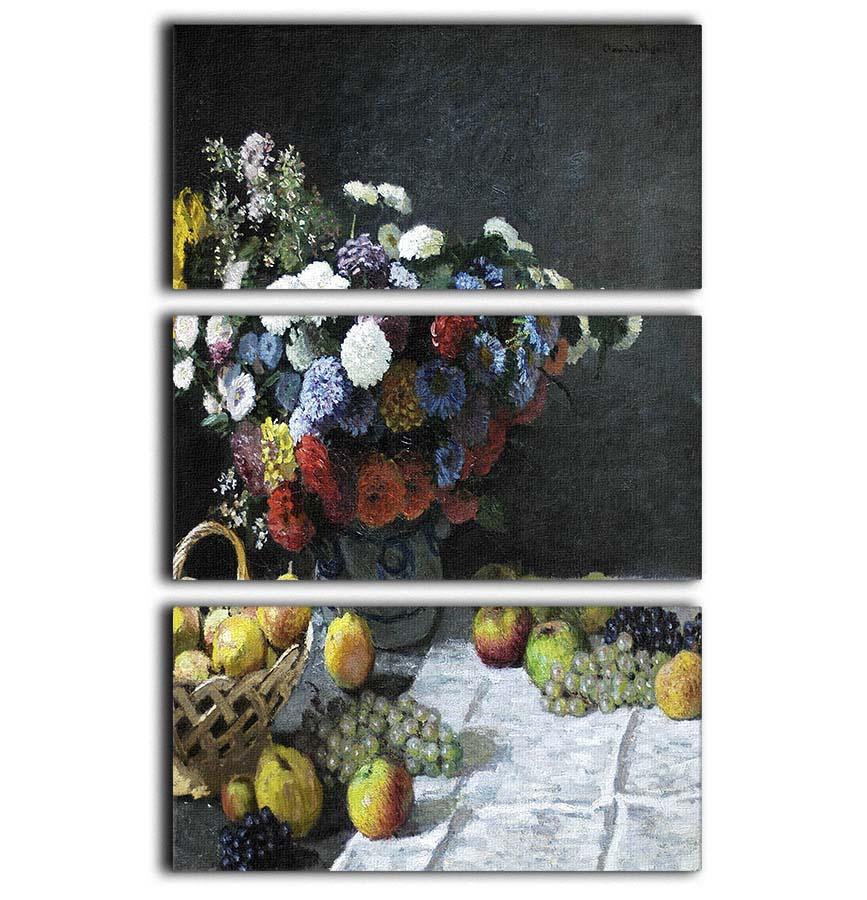 Still Life with Flowers and Fruits by Monet 3 Split Panel Canvas Print