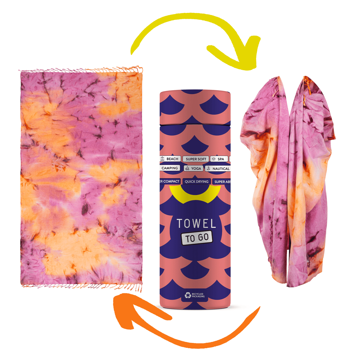 Tie Dye Convertible Towel Kimono with Recycled Gift Box, Purple,