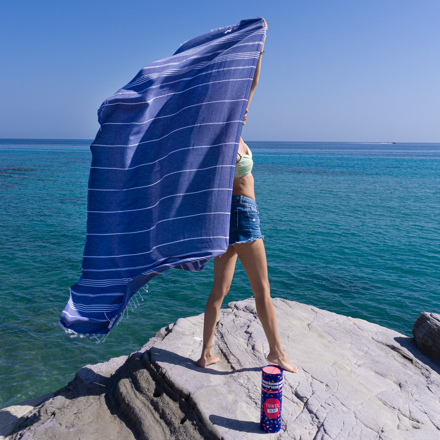 Ipanema Hammam Towel with Recycled Gift Box, Dark Blue