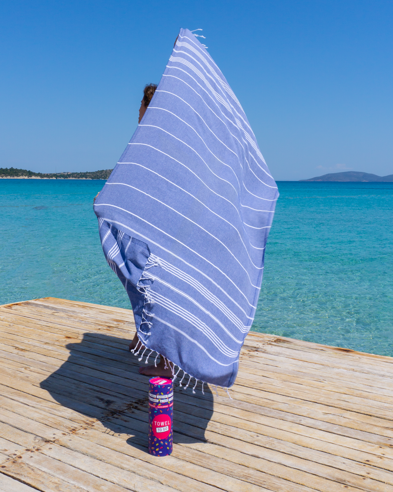 Ipanema Hammam Towel with Recycled Gift Box, Dark Blue