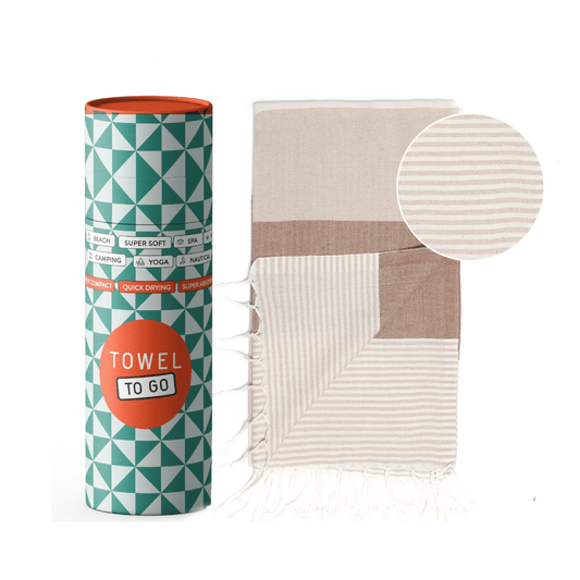 Palermo Beach Towel with Recycled Gift Box, Beige, Brown