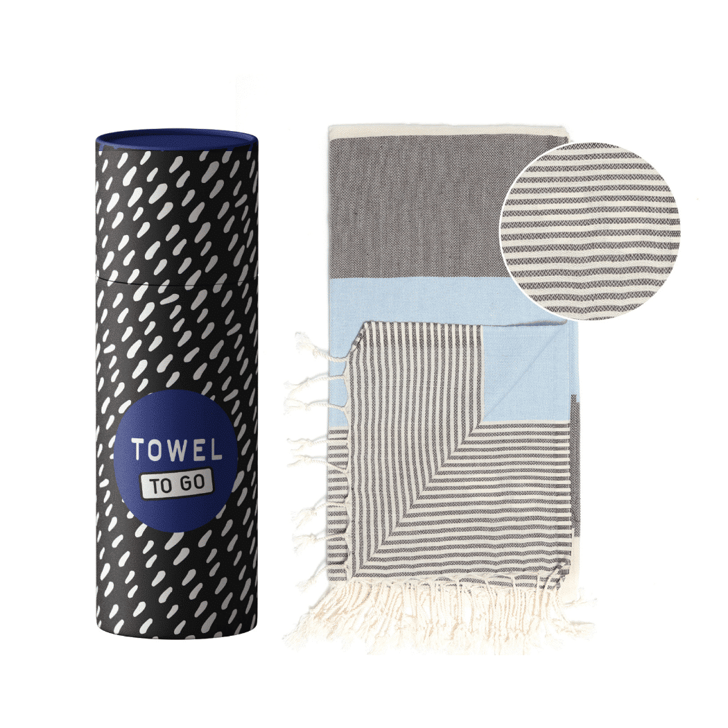 Palermo Beach Towel with Recycled Gift Box, Blue, Black