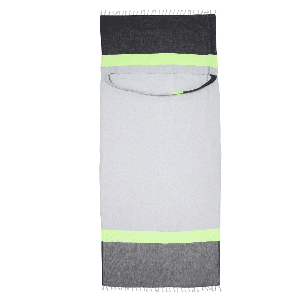 Neon Two-in-One Beach Towel and Bag, Grey, Black, Recycled Cotton with