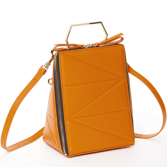 SUSU Leather Backpack for Women Orange Purse Unique Convertible