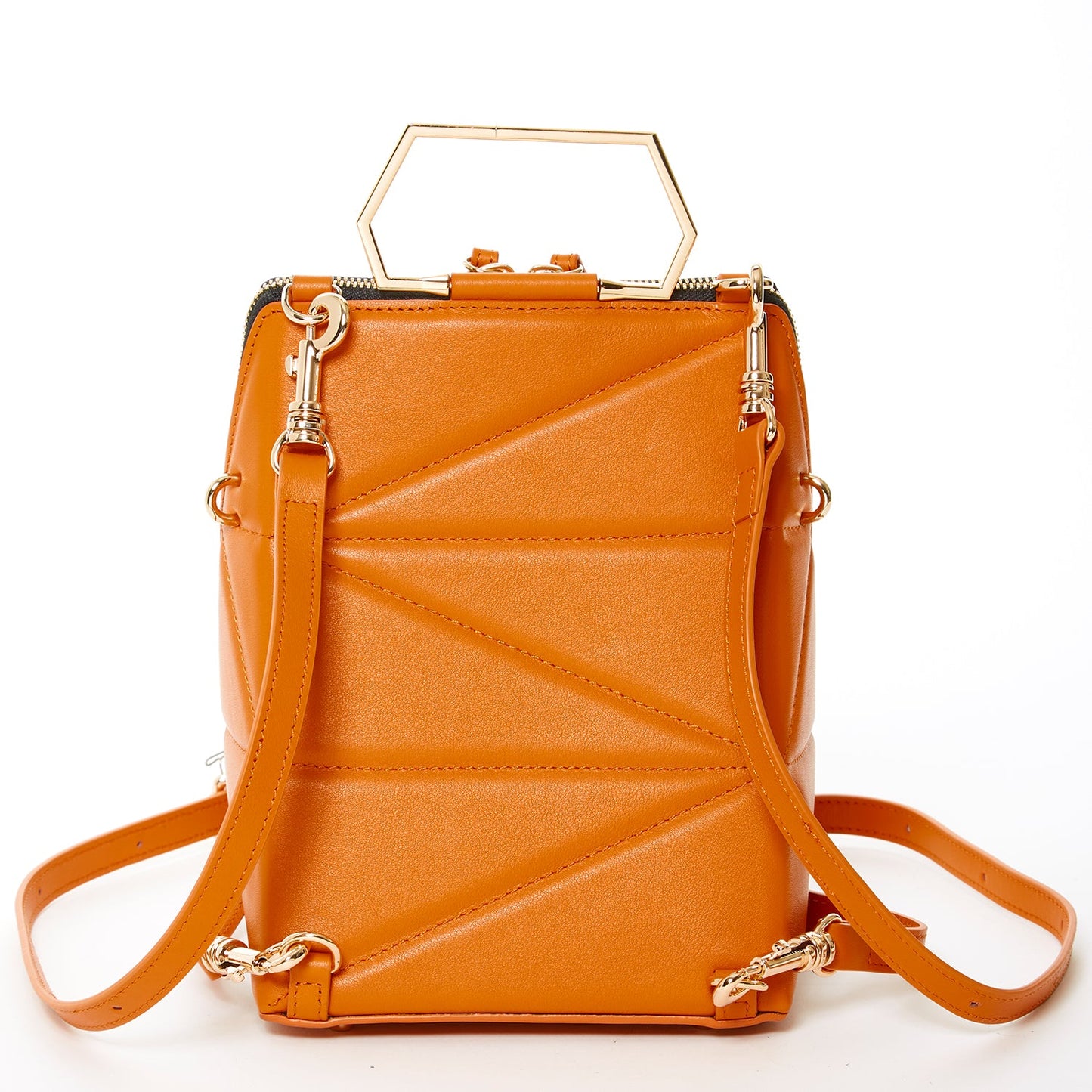 SUSU Leather Backpack for Women Orange Purse Unique Convertible