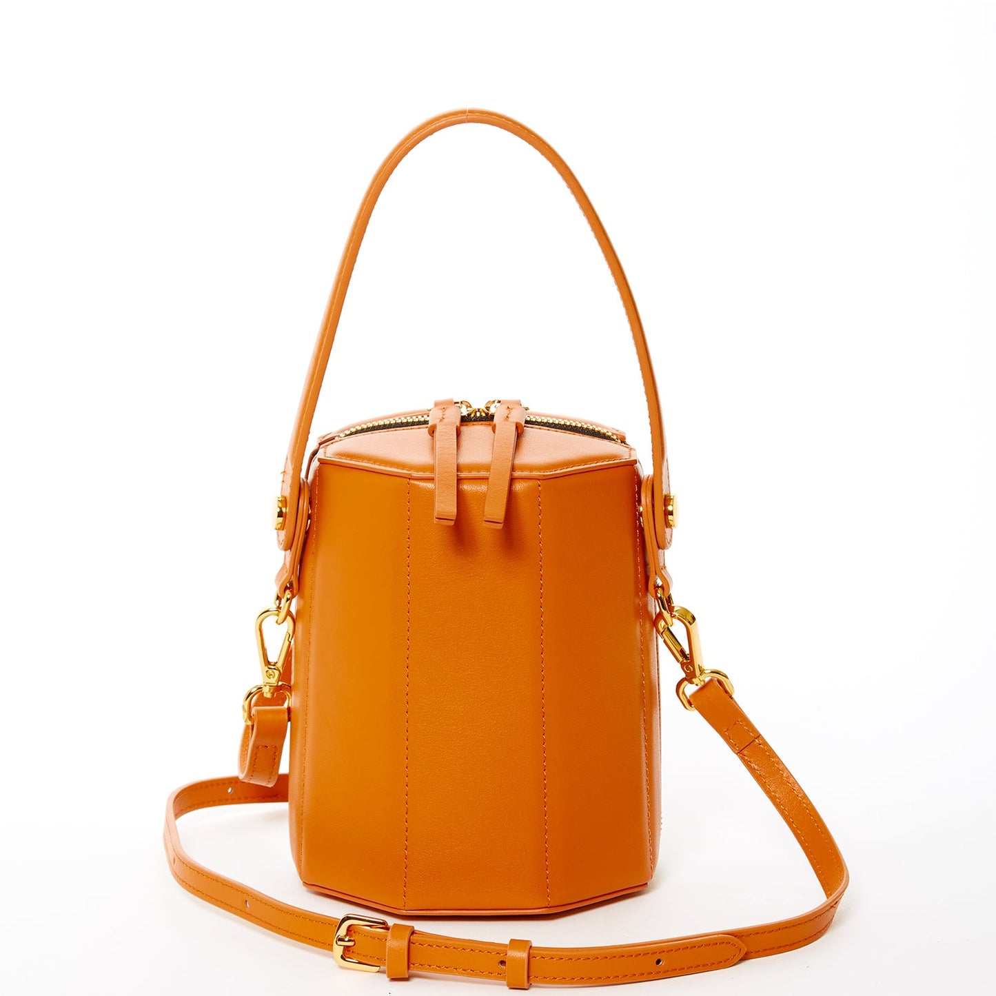 SUSU Leather Bucket Bag  Small Crossbody Orange Purse Women's Handbag