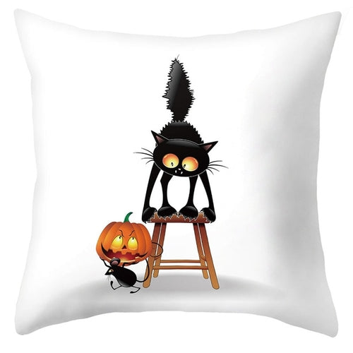 Trick Or Treat/Cat Spider Print Cushion Cover