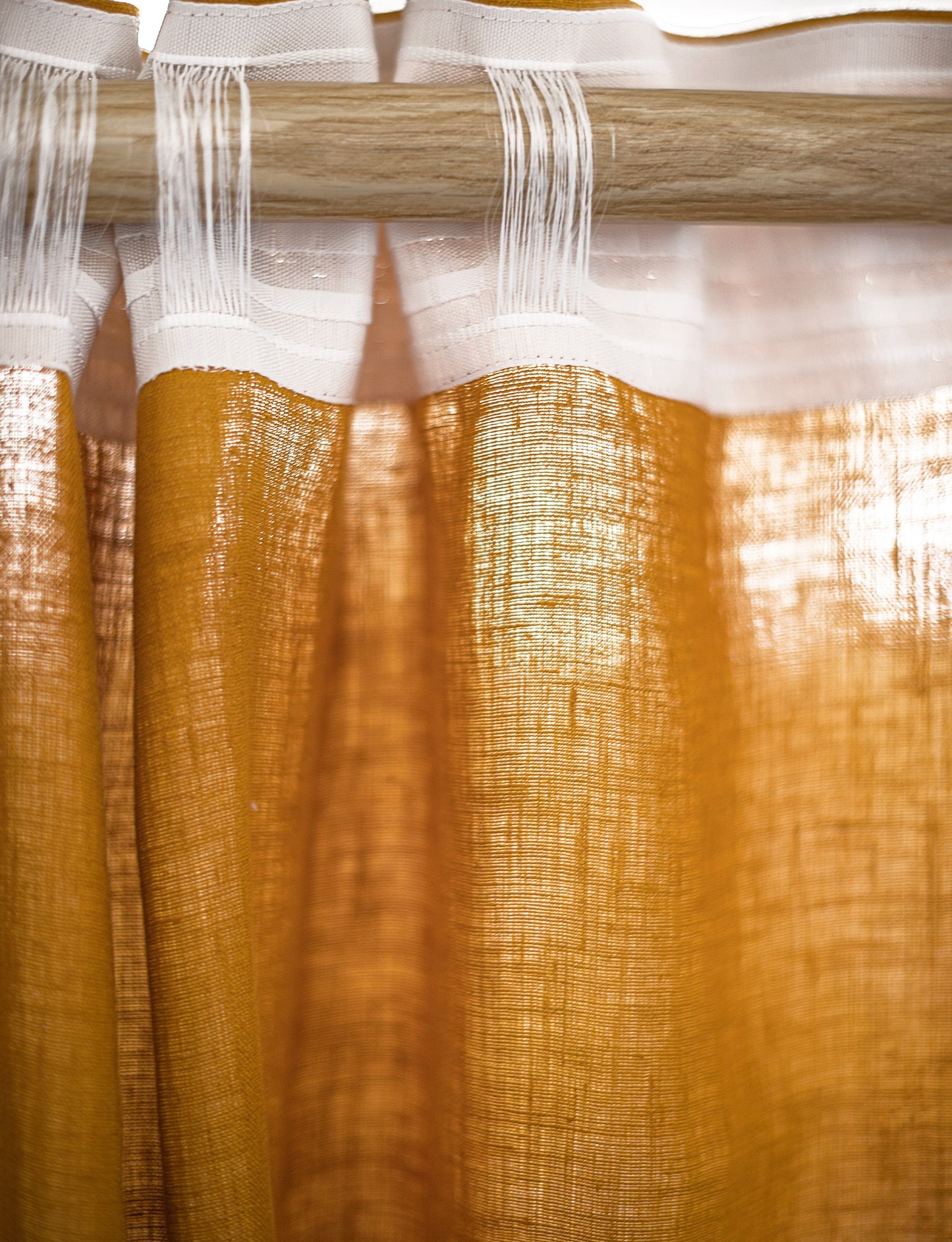 Mustard linen curtain with multifunctional heading tape